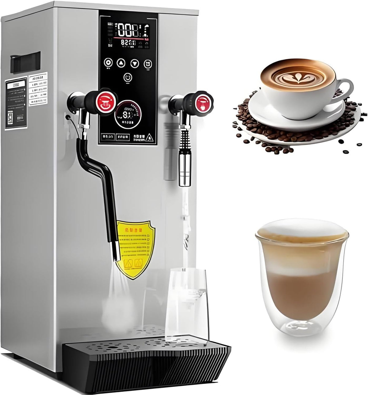 UORDBY Mousseurs à lait automatiques, 2500 W, 12 L, Argenté, Mousseur à Lait et cuiseur Vapeur Professionnel