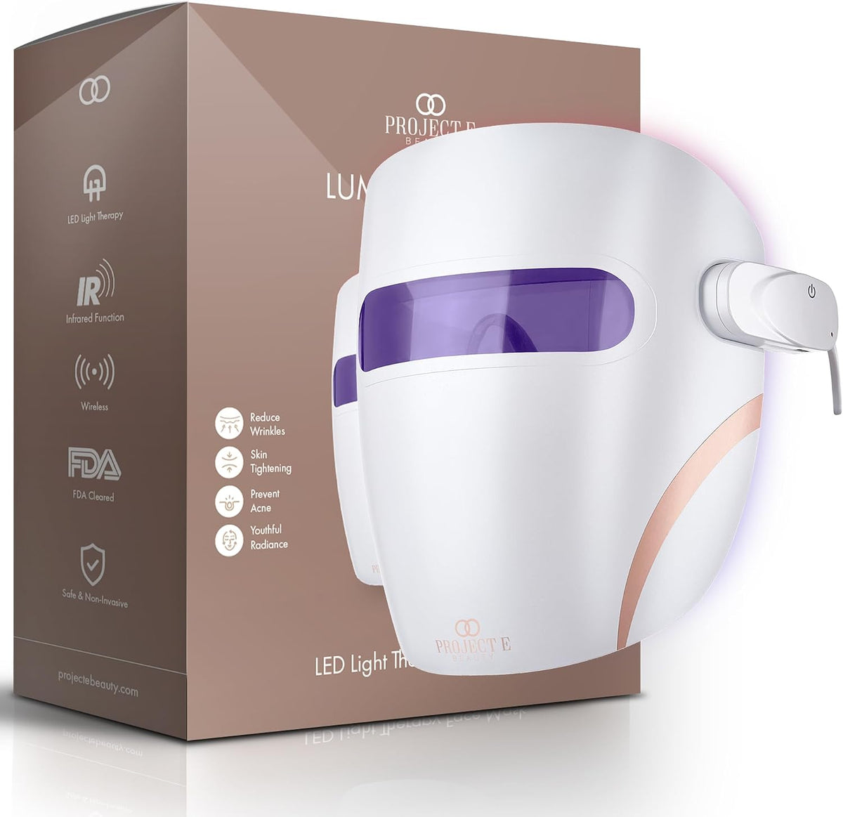 Project E Beauty Masques, Rouge/Bleu, LED Light Therapy Mask, Luminothérapie Infrarouge, Rouge et Bleue, Renforce le Collagène