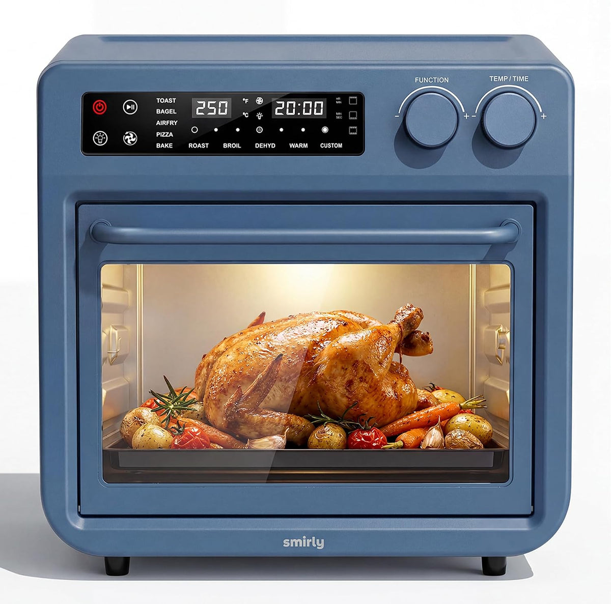 SMIRLY friteuse à air chaud, 25 L, Bleu, Friteuse à air et four grille-pain, grand four, écran tactile