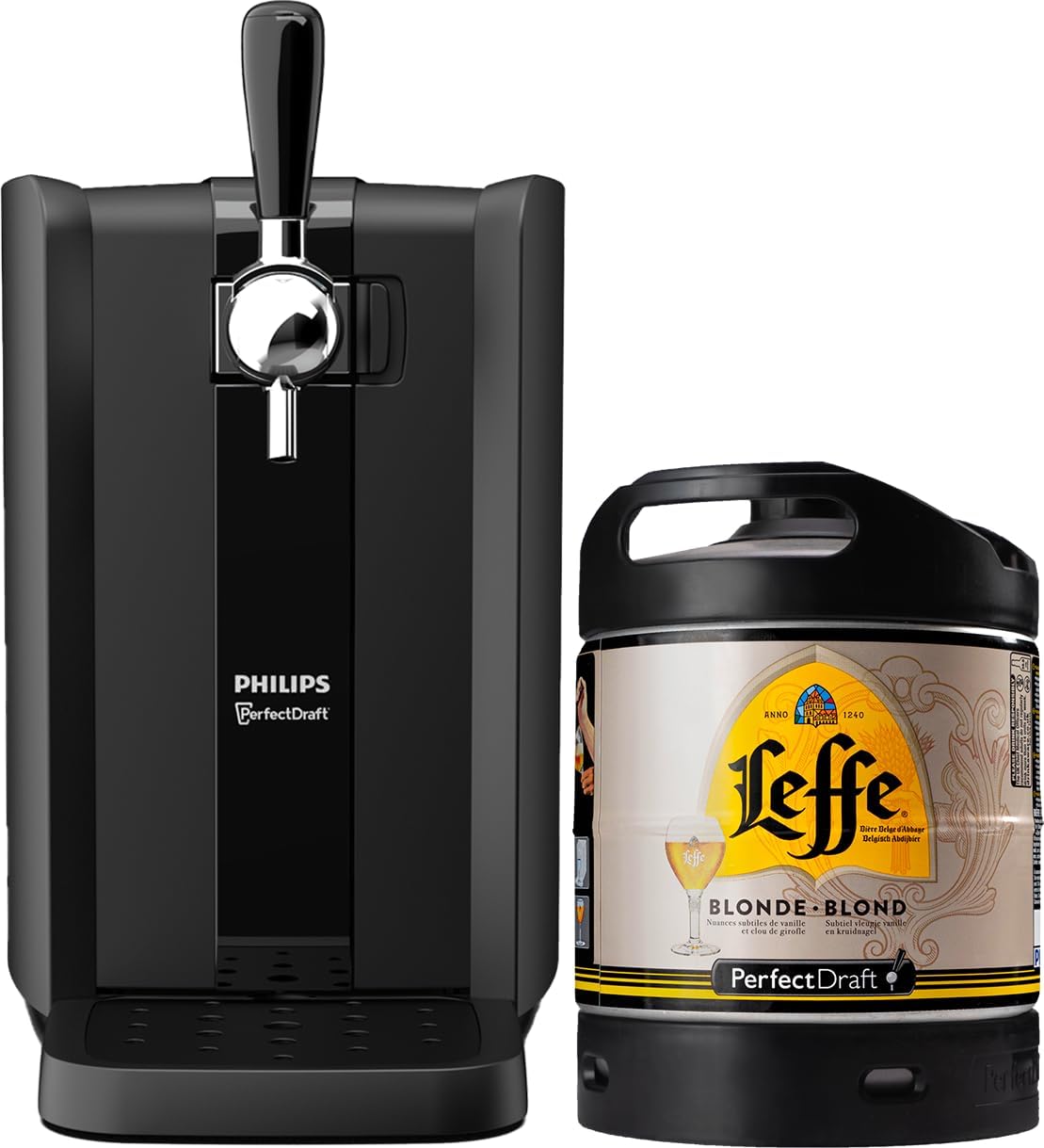 PerfectDraft Tireuses à bières, 6 L, Noir, Pack Tireuse À Bière + 1 Fût Leffe Blonde, Machine Pression À Domicile