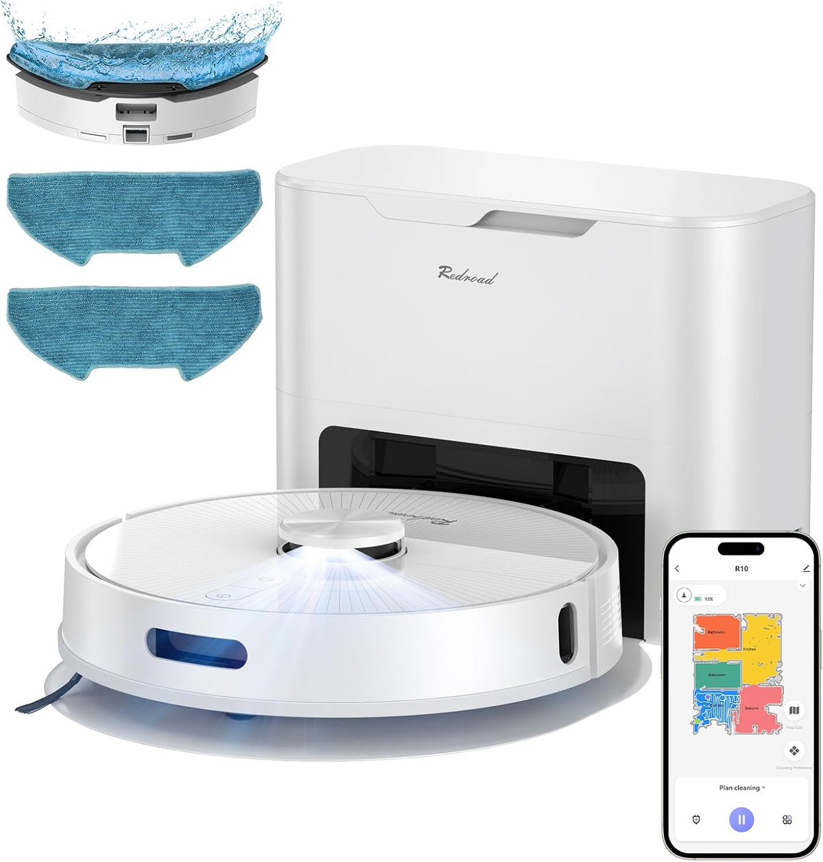 Vozascly robot aspirateur, 4 L, Noir, R10 Laveur avec Cartographie, Aspiration et Lavage des Sols, Vidage Automatique