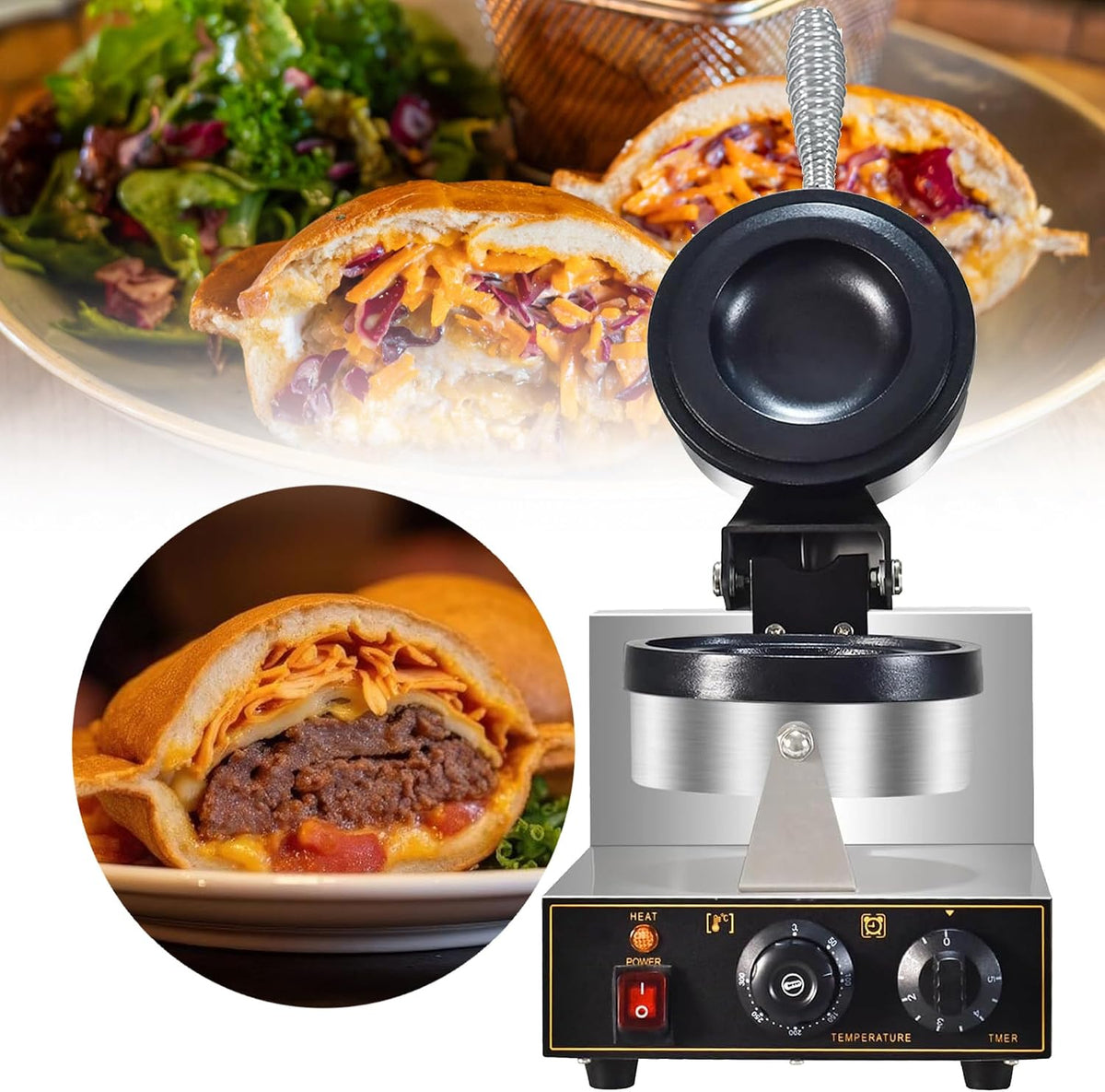 VNATWGOO Appareils à sandwich et presses à panini, 1300 W, 220 V, Noir, Machine à Hamburgers UFO Commerciale