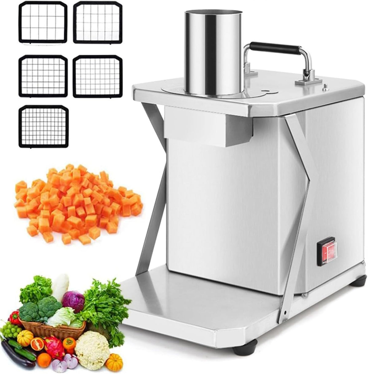 Aredwhiterui Mini-robots et hachoirs, 200 W, 70 Kg, 7 cm, Argenté, Coupe-Légumes électrique en Acier Inoxydable /H