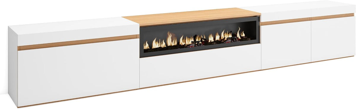 Skraut Home cheminée électrique, 102 cm de large, 21 cm de haut., 34w., 288x45x35 cm, Blanc, Meuble TV, Banc Télé