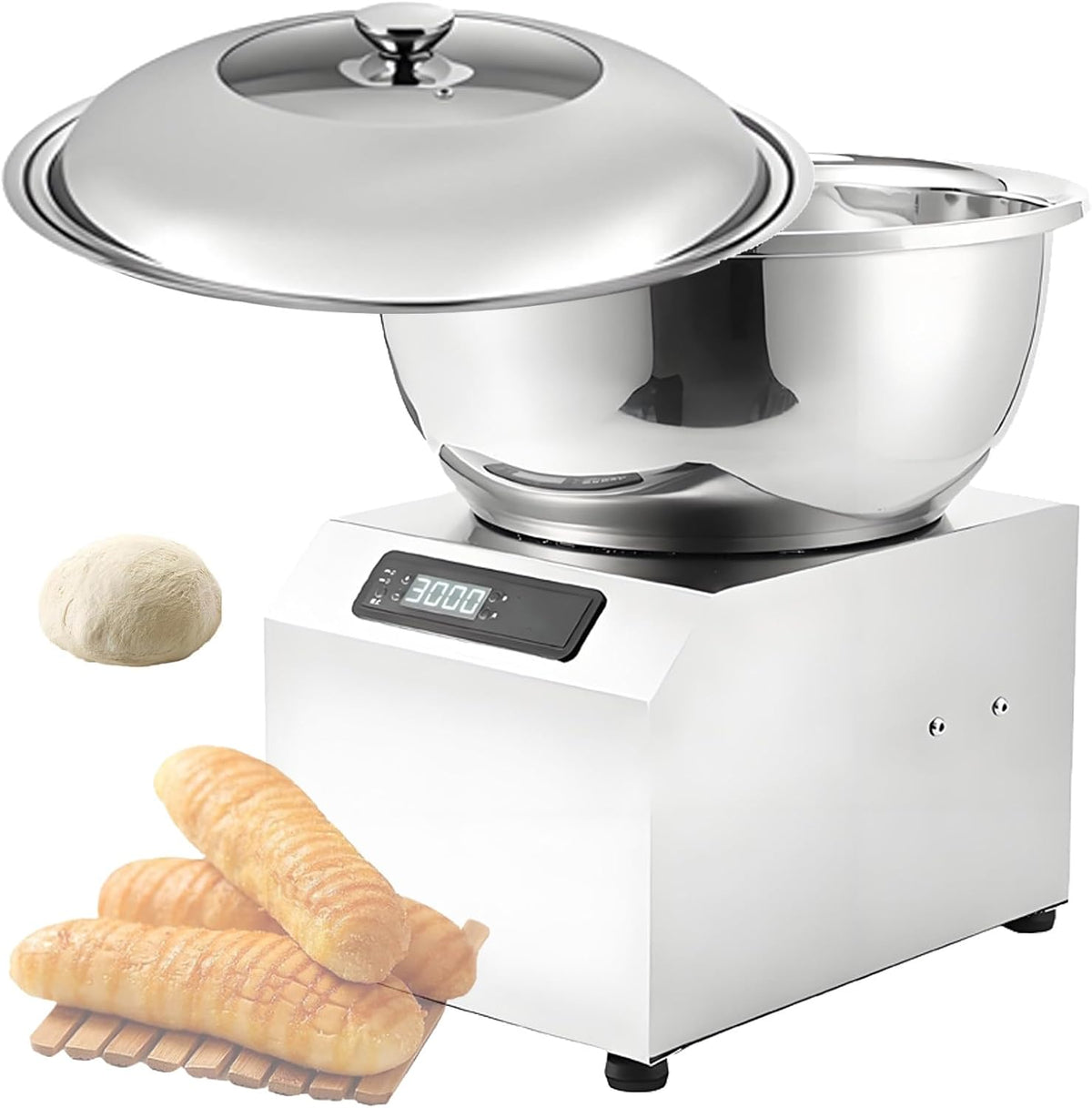 Quixnova Batteurs sur socle, 8 kg, Argenté, Pétrin à pâte Professionnel, pétrin à Double Rotation avec Bol en Acier Inoxydable et Couvercle Visible