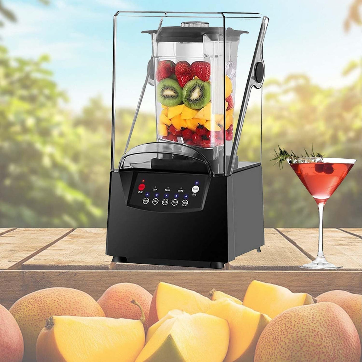 CUTANGELAR blender, 200 x 210 x 580 mm, 2 L, 2 200 W, 110 V/220 V, 75 dB, Noir, professionnel silencieux de 2 200 W : capacité de l'extracteur de jus