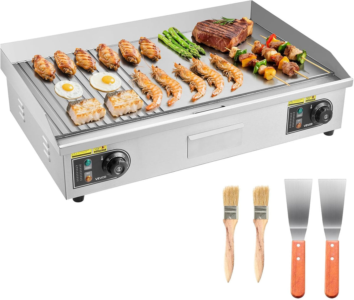 VEVOR table de cuisson, 72,5x40 cm, 4400 W, Argenté, Plancha Électrique, Plaque à Snacker, Barbecue Restaurant Snack-Bar