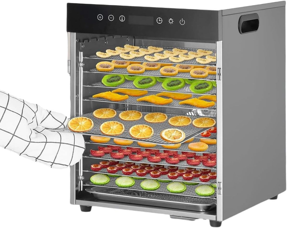 XSDAJSD déshydrateur alimentaire, Argenté, professionnel avec plateaux en acier inoxydable 10/12, écran tactile LED