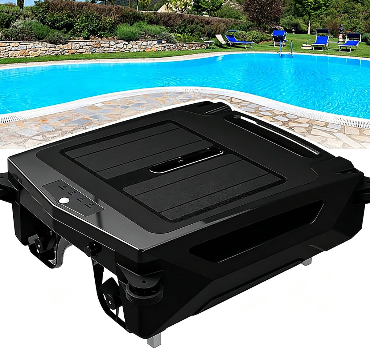 Gaoyongyong Systèmes de nettoyage automatique, 53,5 × 46,5 × 18 cm, 8 W, Noir, Robot Nettoyeur De Piscine Sans Fil Et Écumoire Solaire Automatique