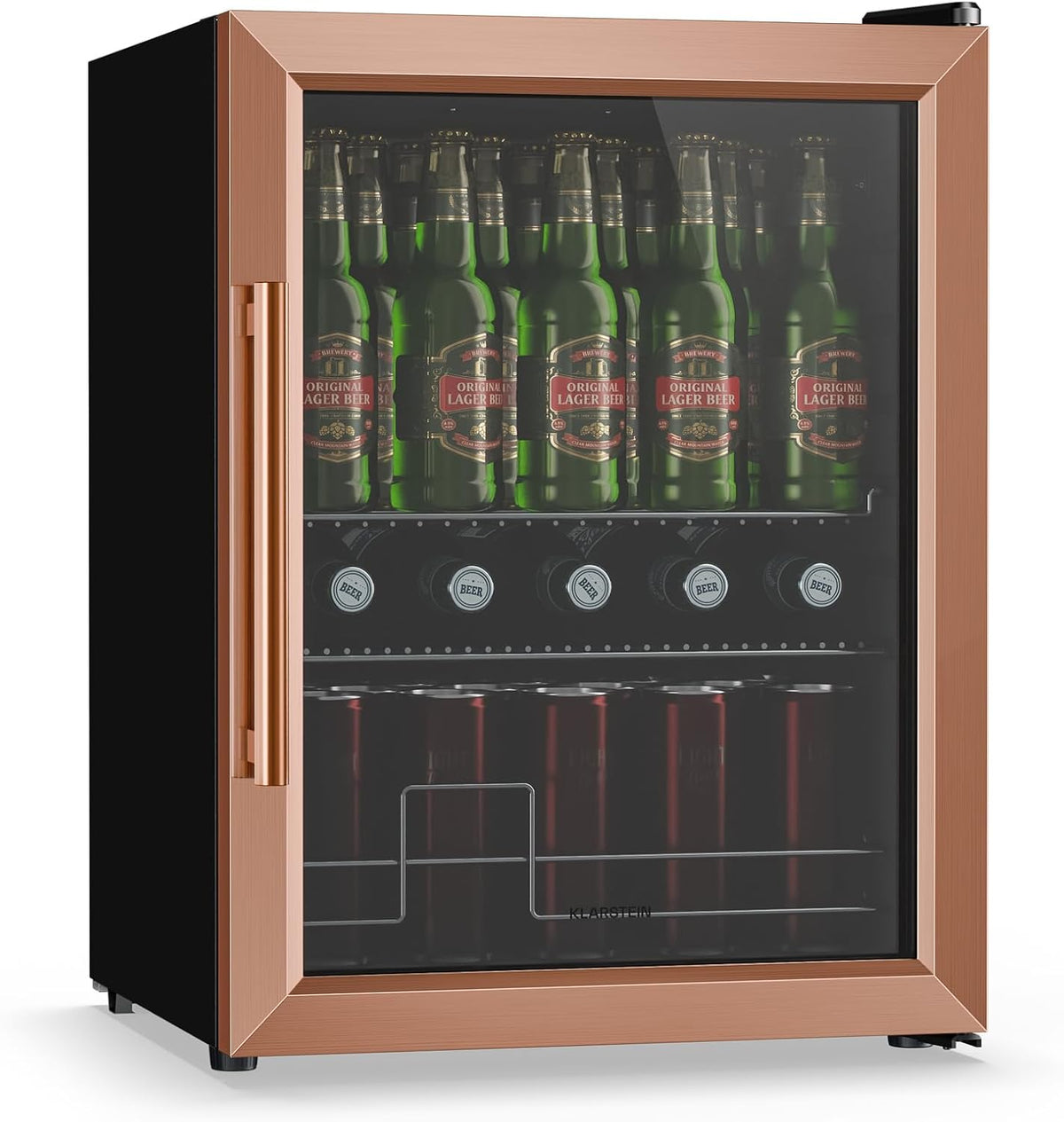 KLARSTEIN réfrigérateur, 60 L, Blanc, Beersafe à Boissons, Mini Frigo avec Porte Vitrée, Éclairage LED, étagères métalliques amovibles