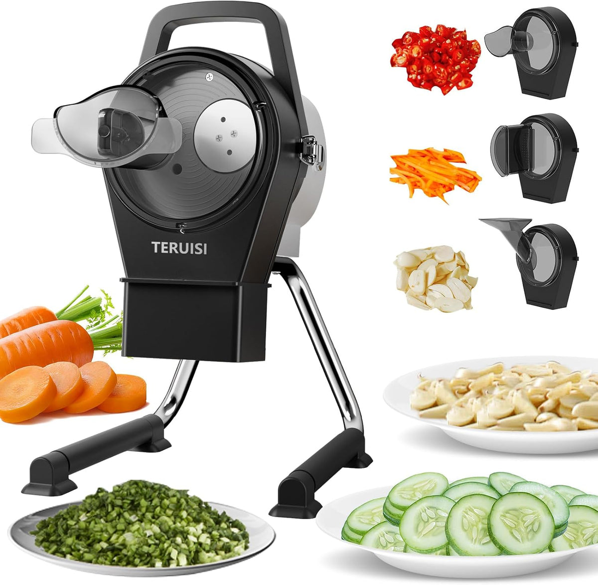 TERUISI Mini-robots et hachoirs, 200 W, 5 mm, 6000 tr/min, Noir, Hachoir à Légumes Électrique, Coupe-Légumes Professionnel