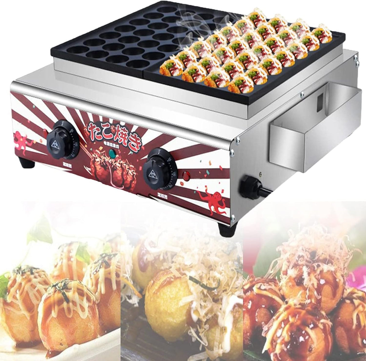 table de cuisson JKJZSALJ, Noir, Appareil À Takoyaki Professionnel, Plaque De Cuisson Antiadhésive À 56 Trous pour Boulettes De Poulpe
