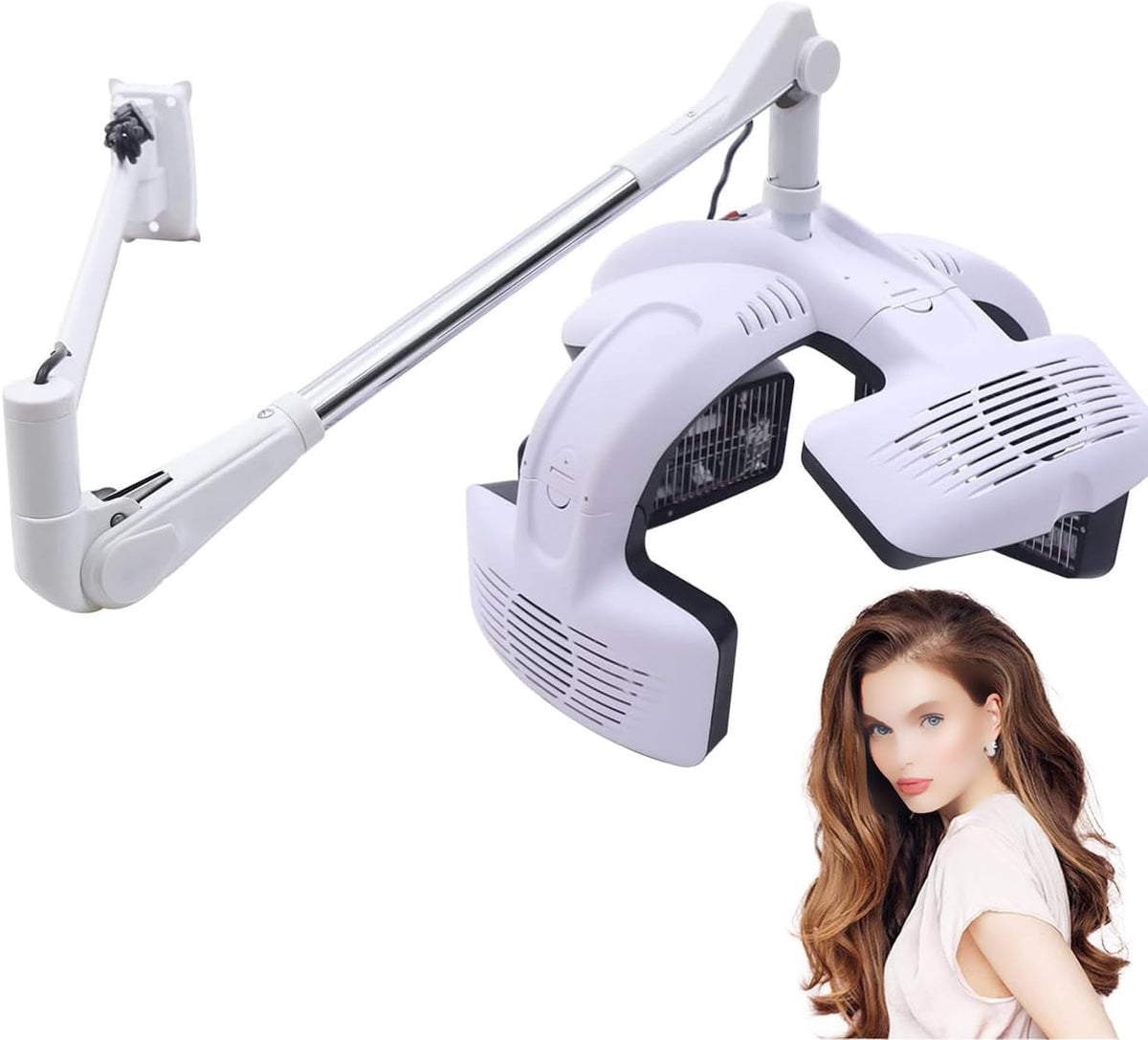 UORDBY Casques chauffants, 110 V/220 V, Fer, ABS, Blanc, Sèche-Cheveux Chauffant Mural ou au Sol, Casque Infrarouge Enroulable pour Salon de Coiffure