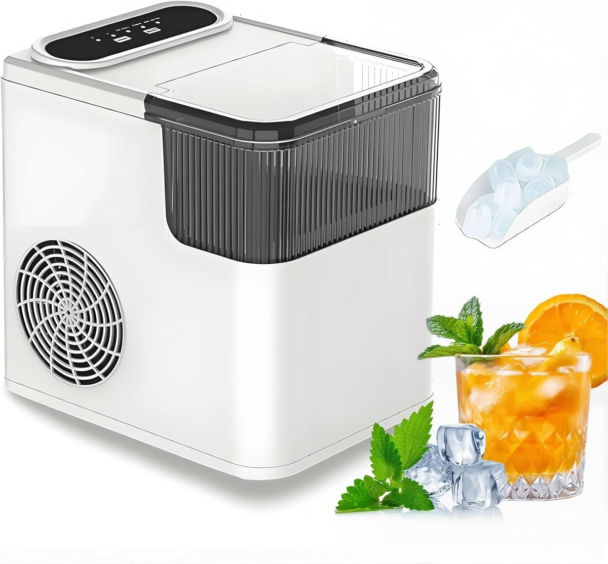 KJZQXYX machine à glaçons, 1,4 L, 12 kg, Blanc, en pépites, Portable de comptoir, capacité de /24 h, 9 glaçons en 6 Minutes