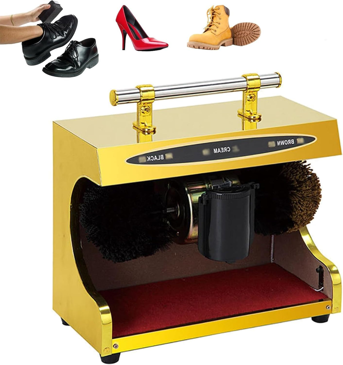 DOJOEUU Brosses à chaussures, 37 × 21 × 29 cm (14,6 × 8,3 × 11,4 pouces), 45 W, 110 V, 220 V-240 V, 1400 tr/min, Métal, Doré