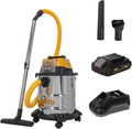 VITO aspirateur eau et poussière, 20 V, 20 L, 2 Ah, Argenté, Aspirateur Sans fil Eau et Poussières Cuve Inox + Batterie lithium