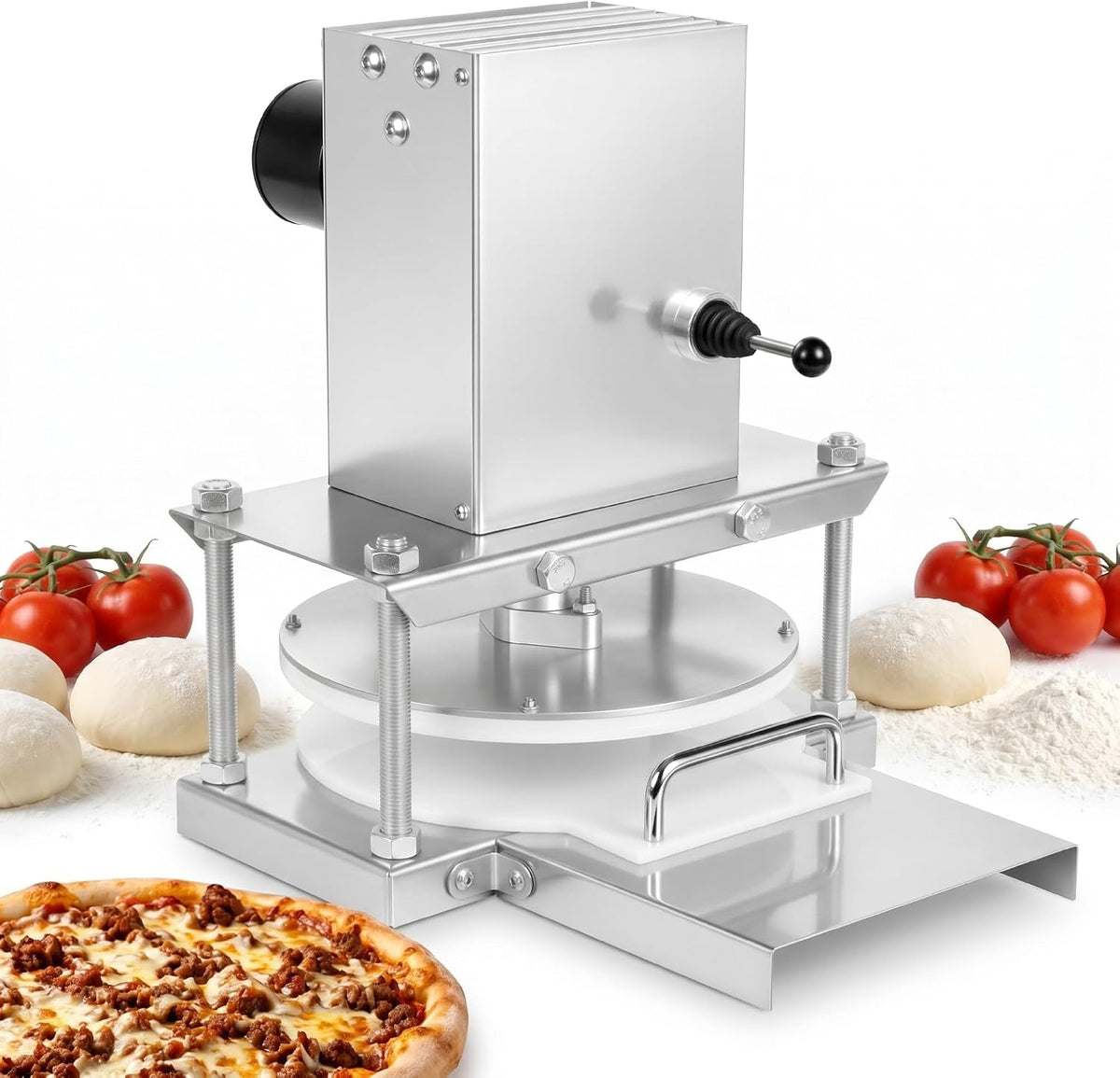 Presse Machines à tartelettes, 22 cm, acier inoxydable de qualité alimentaire, Argenté, à pâte à Pizza électrique