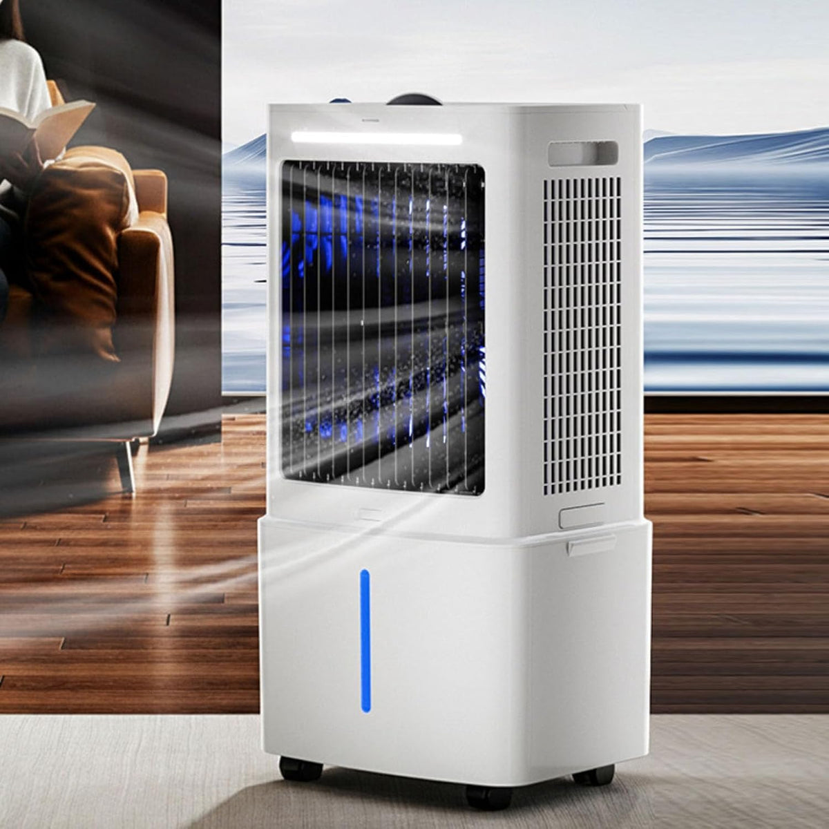 Rafraichisseur climatiseur portable, Grand modèle : 39 × 34 × 78 cm Petit modèle = 29 x 26 x 62 cm, 75 W, 220-240 V~50/60 Hz, Blanc