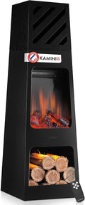 KAMINIO cheminée électrique, Marron, de Jardin Kai - Brasero électrique d'extérieur avec Chauffage, Effet de Flamme 3D