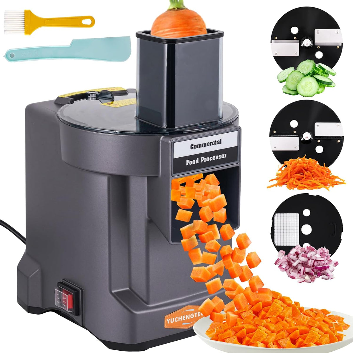 YUCHENGTECH Coupe-fruits, 100 W, Noir, Coupe Légumes Électrique Professionnel avec 3 Lames