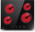 table de cuisson Cazooo, 60 cm, 6000 W, Noir, Plaque de cuisson vitrocéramique, 4 zones de cuisson, électrique encastrable autonome sans cadre
