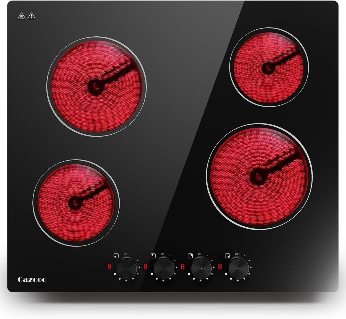 table de cuisson Cazooo, 60 cm, 6000 W, Noir, Plaque de cuisson vitrocéramique, 4 zones de cuisson, électrique encastrable autonome sans cadre