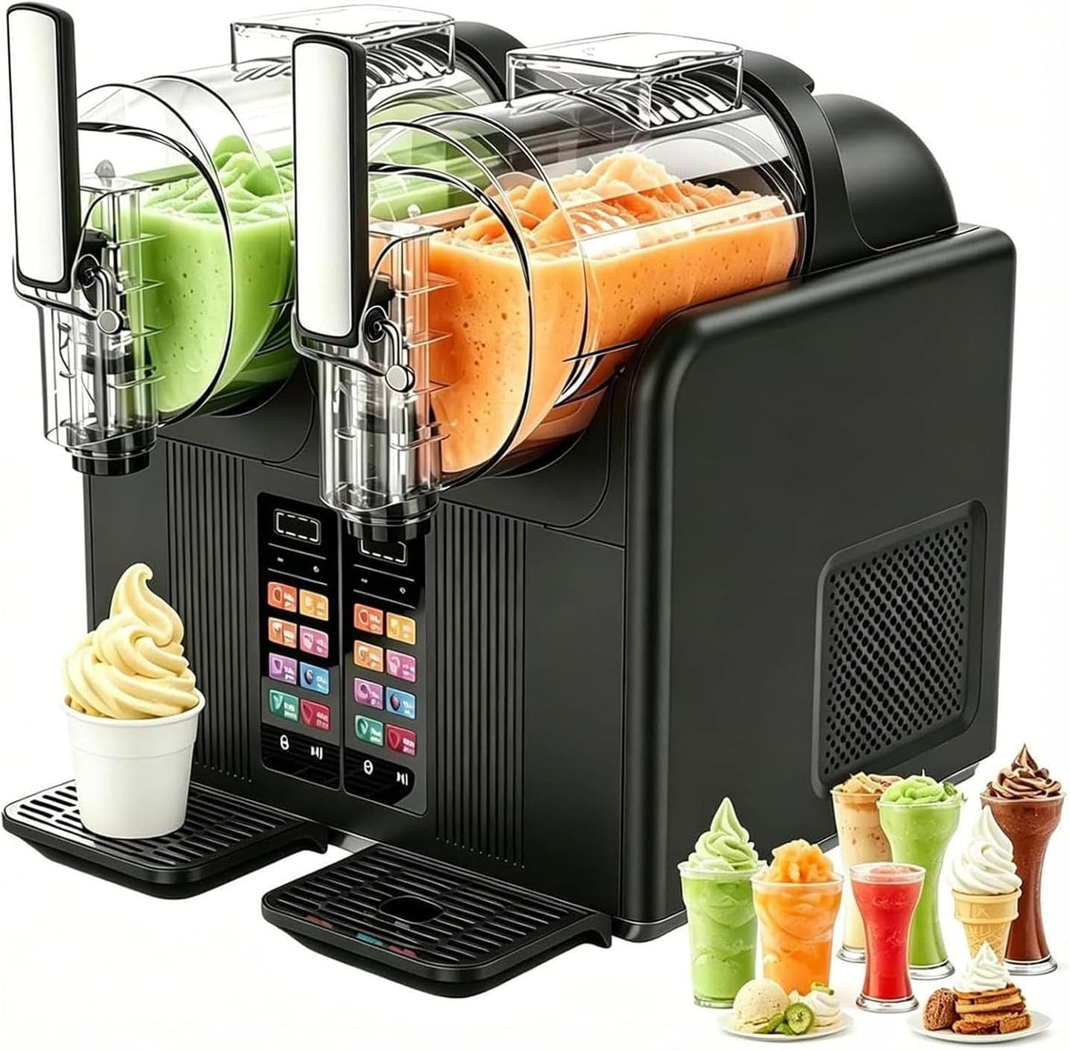 GYQSSD sorbetière, 398 x 380 x 420 mm, 430 W, 2 L, Noir, Machine à Granita, Pour Les Granitas, Les Milkshakes Et Les Desserts Black