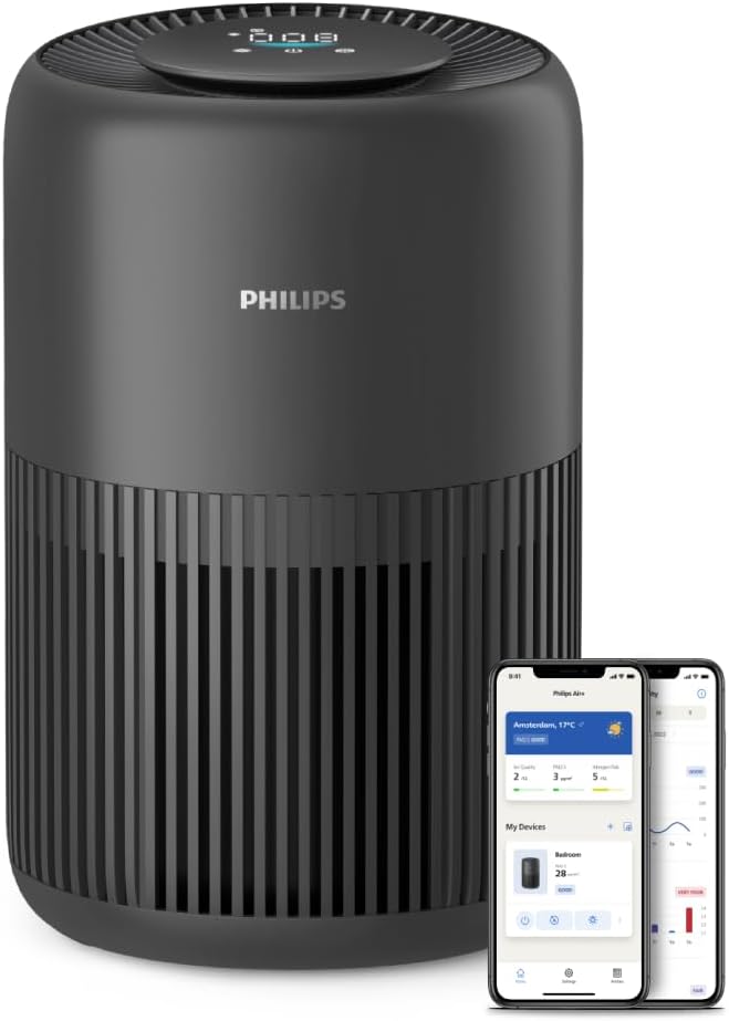 PHILIPS purificateur d'air, 65 m, 20.5 dB, 250 m, Noir, connecté 900, jusqu'à ², CADR ³/h, Filtre HEPA NanoProtect + charbon actif