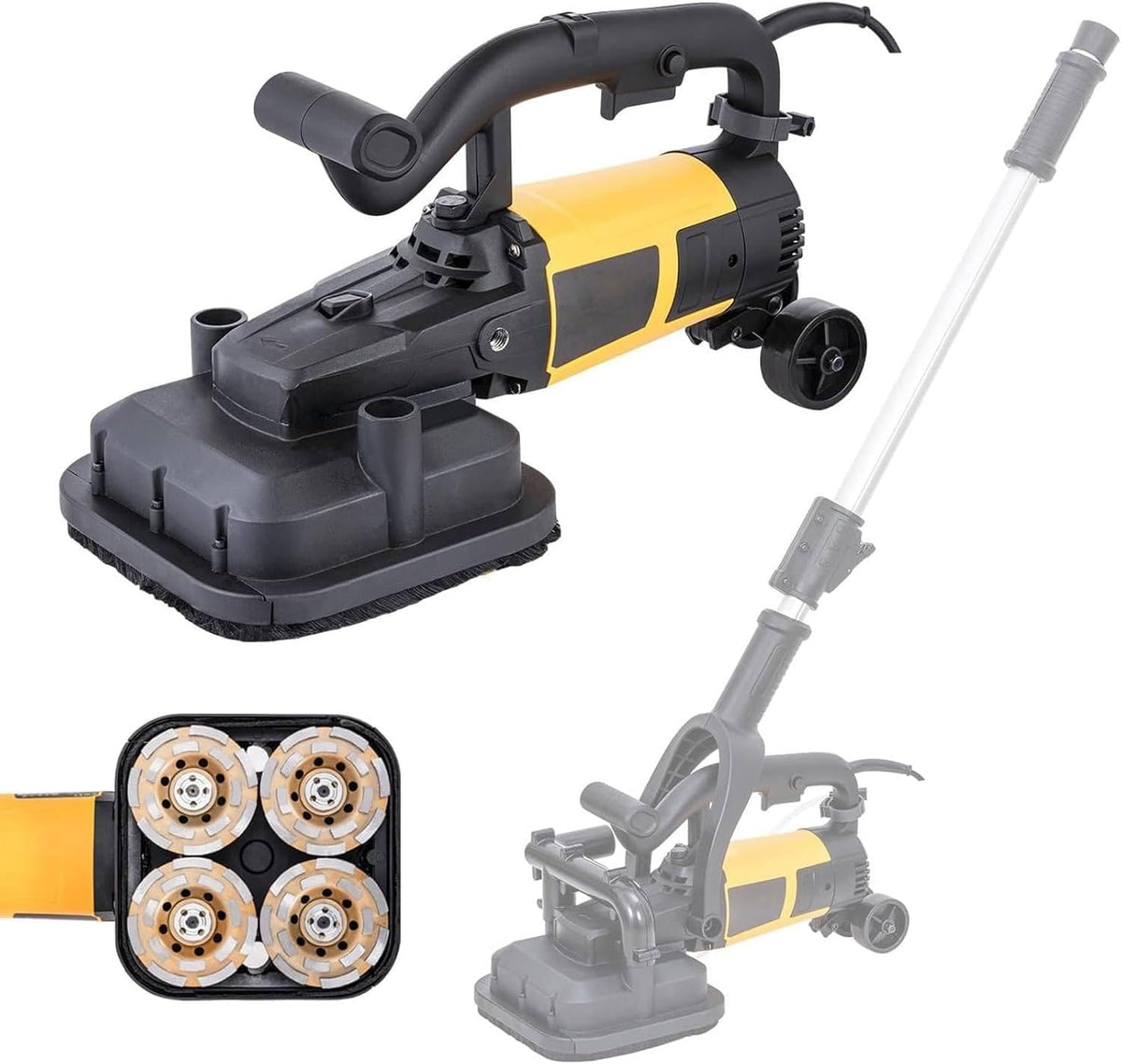 GEHPYYDS Ponceuses à disque, 220 à 240 V, 3800 W, noir, jaune, Ponceuse électrique pour sols, kit de Ponceuse à béton