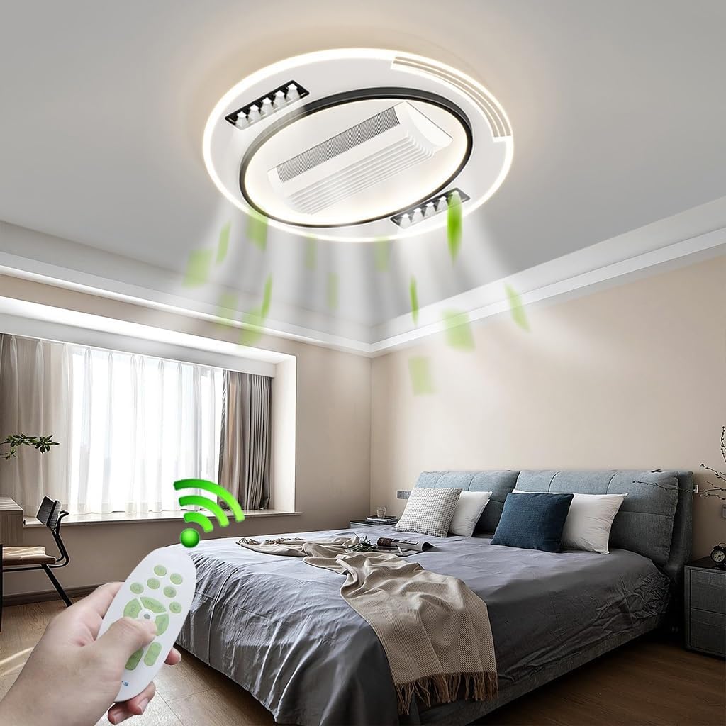 Ventilateur Plafonniers, 50 Cm, Blanc, De Plafond Rond sans Pales avec éclairage Intégré, Lustre Silencieux De pour Chambre