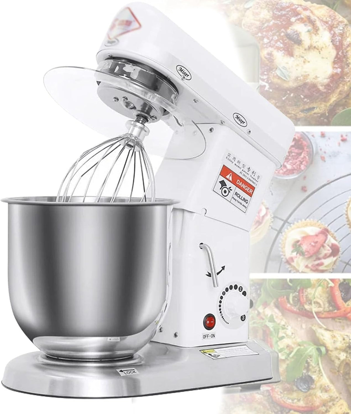 Cashwise robot pâtissier, 5 L / 7 L / 10 L, 350 W / 500 W / 500 W, 10 L, 10 L, Argenté/Blanc, Professionnel, Crochet pétrisseur