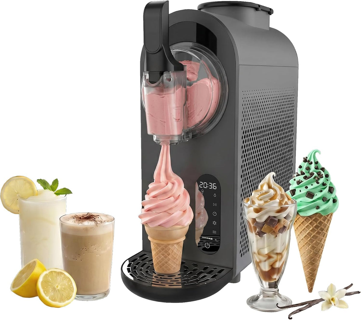 Cecotec sorbetière, 1,5 L, 210 W, Marron, Machine à Granités - - - Twist&Ice Cream B, Commande Tactile, Réfrigération sans Précongélation