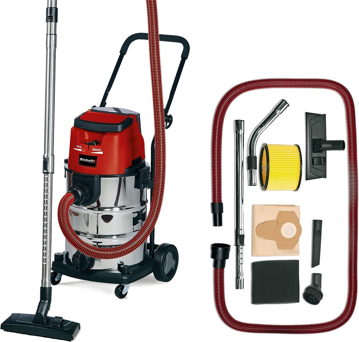 Einhell aspirateur eau et poussière, 36 V, 30 L, 2,5 m, Noir, sans fil TE-VC 36/ i S-Solo, 150 mbar, 2 modes d'aspiration