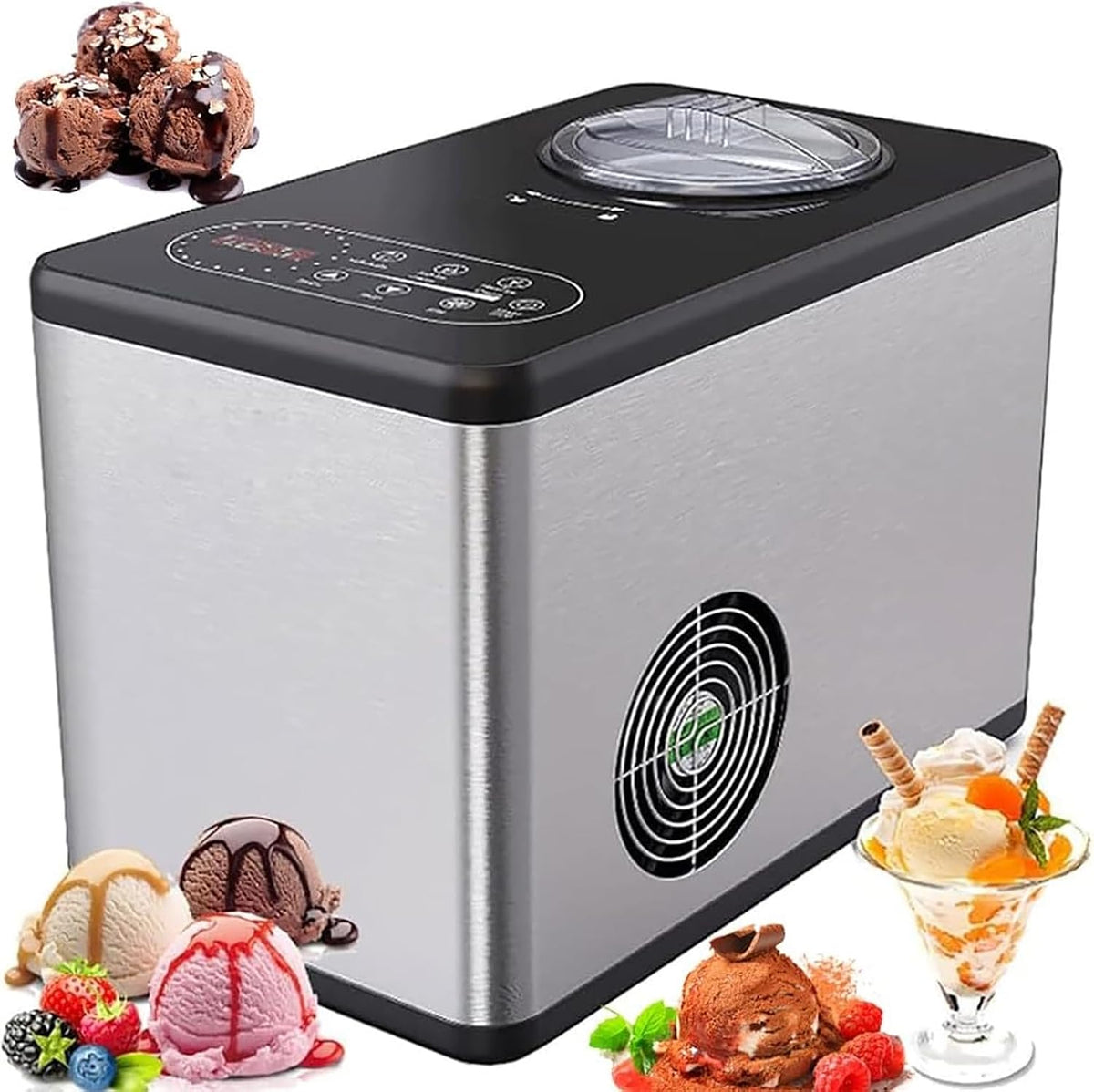 TsoLay sorbetière, 240 x 384 x 326 mm, 1,5 L, 140 W, 220-240 V, Acier inoxydable, Argent, Automatique, Écran LCD Et 3 Modes