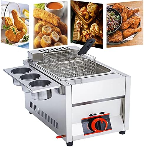 Dyqyym Friteuses, Argenté, Friteuse à gaz commerciale, double friteuse en acier inoxydable