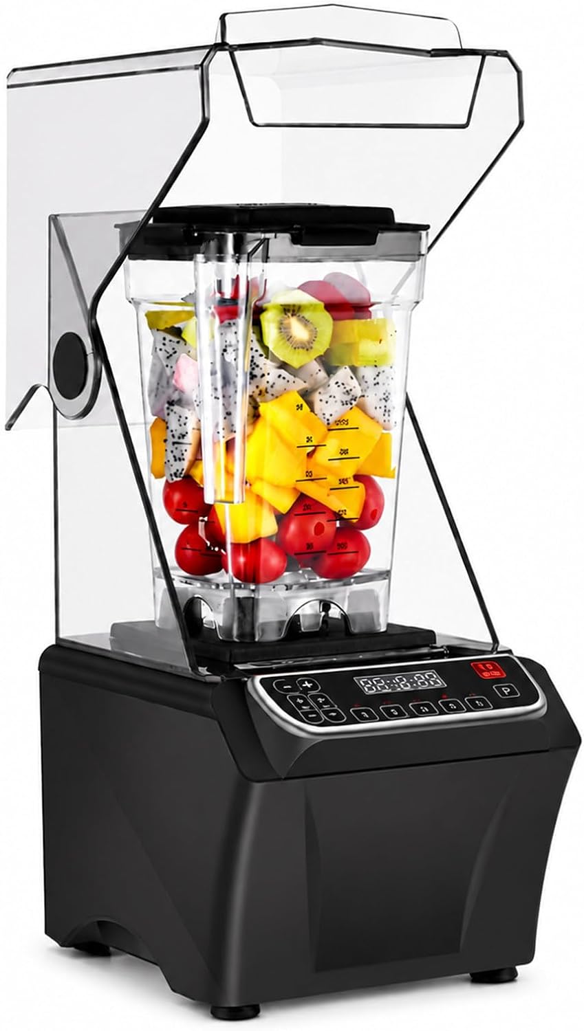 SHUMIAO blender, 2000 W, 2 L, 000 TR/Min, Noir, Silencieux, Capot Anti-Bruit PC, Mixeur Professionnel pour Smoothies