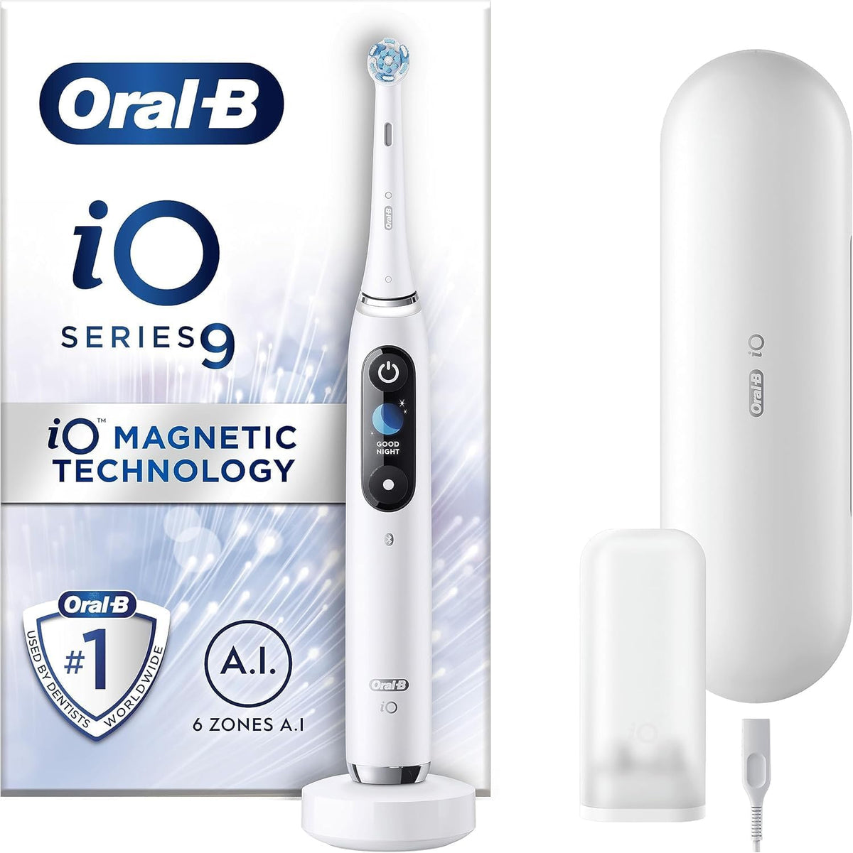 Oral-B Rotatives, Noir, Brosse à dents électrique iO9 pour adultes, brosse à dents électrique Oral B, poignée connectée par application