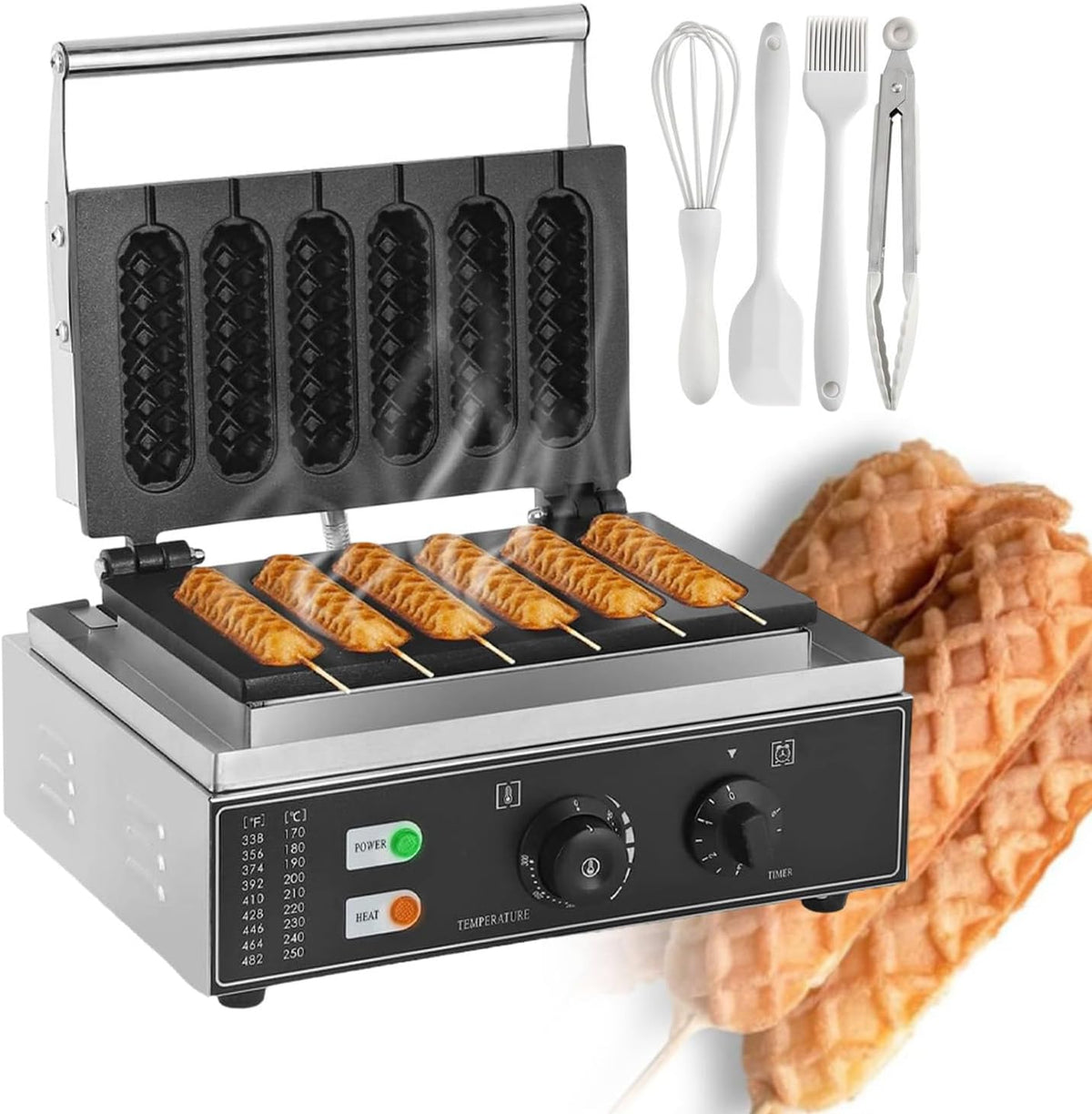 pealiritansemen gaufrier, 1550 W, Noir, Machine À Muffins pour Hot-Dogs, Machine À Hot-Dogs Commerciale, 6 s Antiadhésifs