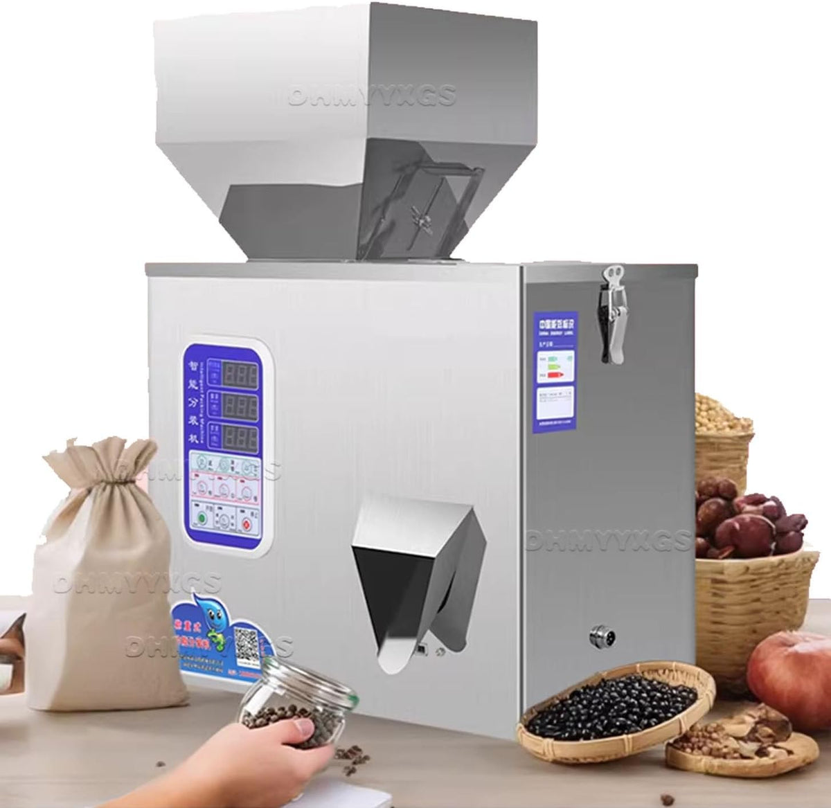 DHMYYXGS Distributeurs de céréales, 180 W, 3 L, 200 g, 100G, Acier inoxydable, Argenté, Grains & Herbes
