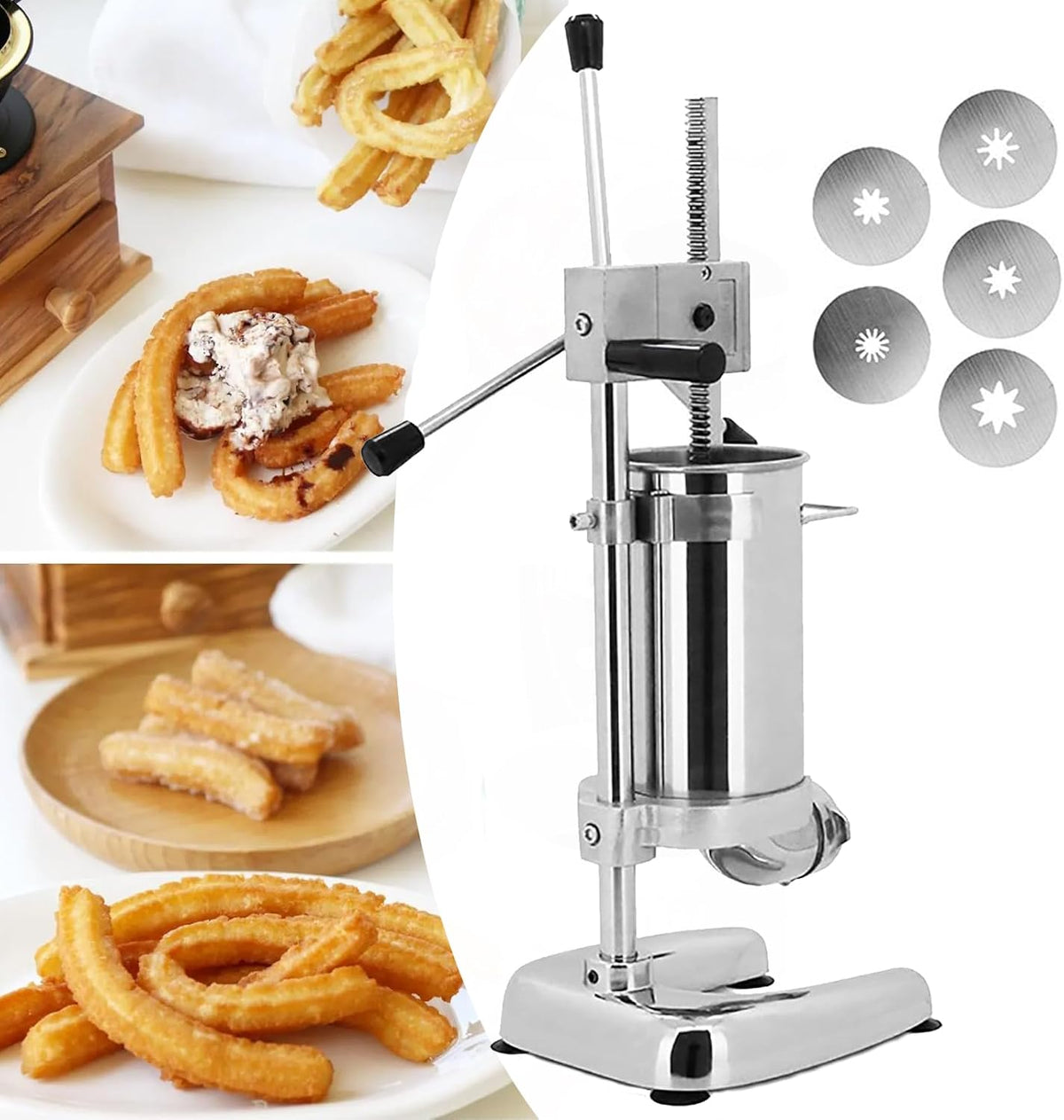 Aredwhiterui Machines à donuts, 2 L, 3 L, 3 L, 2 L, acier inoxydable 201, Argenté, Machine À Churro Commerciale en Acier Inoxydable pour Restaurants