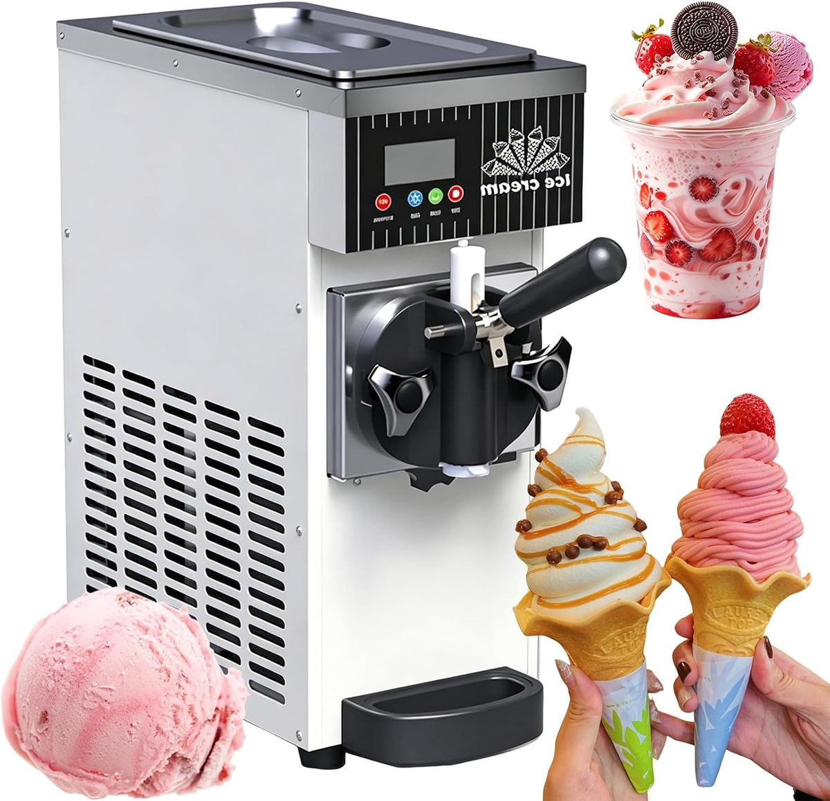 Himopuer sorbetière, ZB-BQL28, 20 x 40 x 51 cm, 450 W, 3,5 L, Acier inoxydable, Blanc, Machine à glace professionnelle