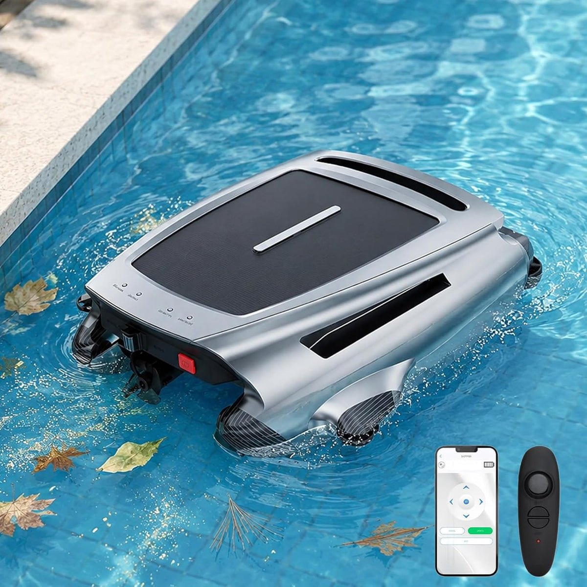 Glowdora robot aspirateur, 200 m, Noir, Nettoyeur Piscine Solaire, Couverture Maximale ², Pollen). Compatible Avec Piscines Enterrées