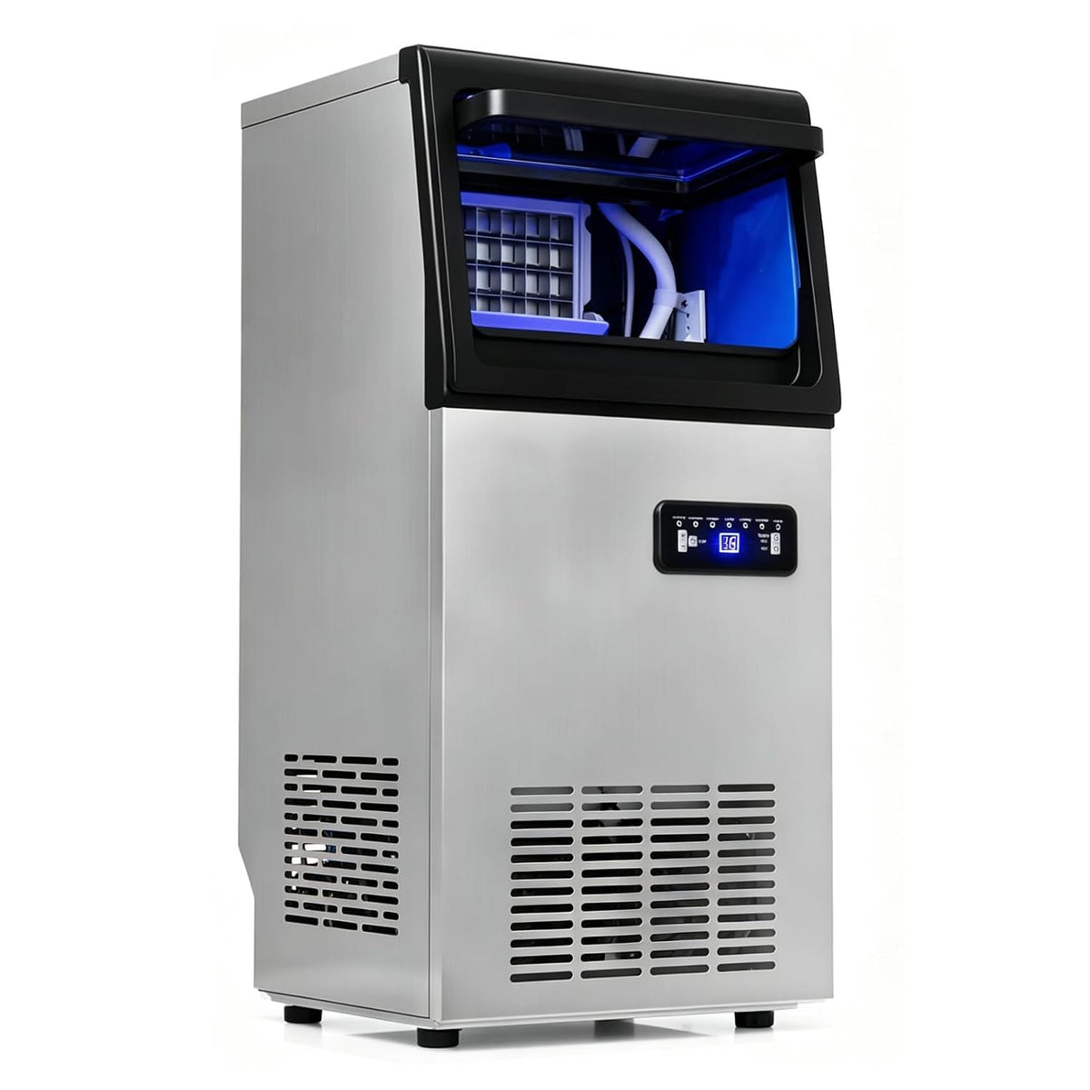 LIFEZEAL machine à glaçons, 50 kg, 11 kg, Argent, Professionnelle /24h, Ice Maker Restaurant, Distributeur de Glaçons Inox avec Affichage