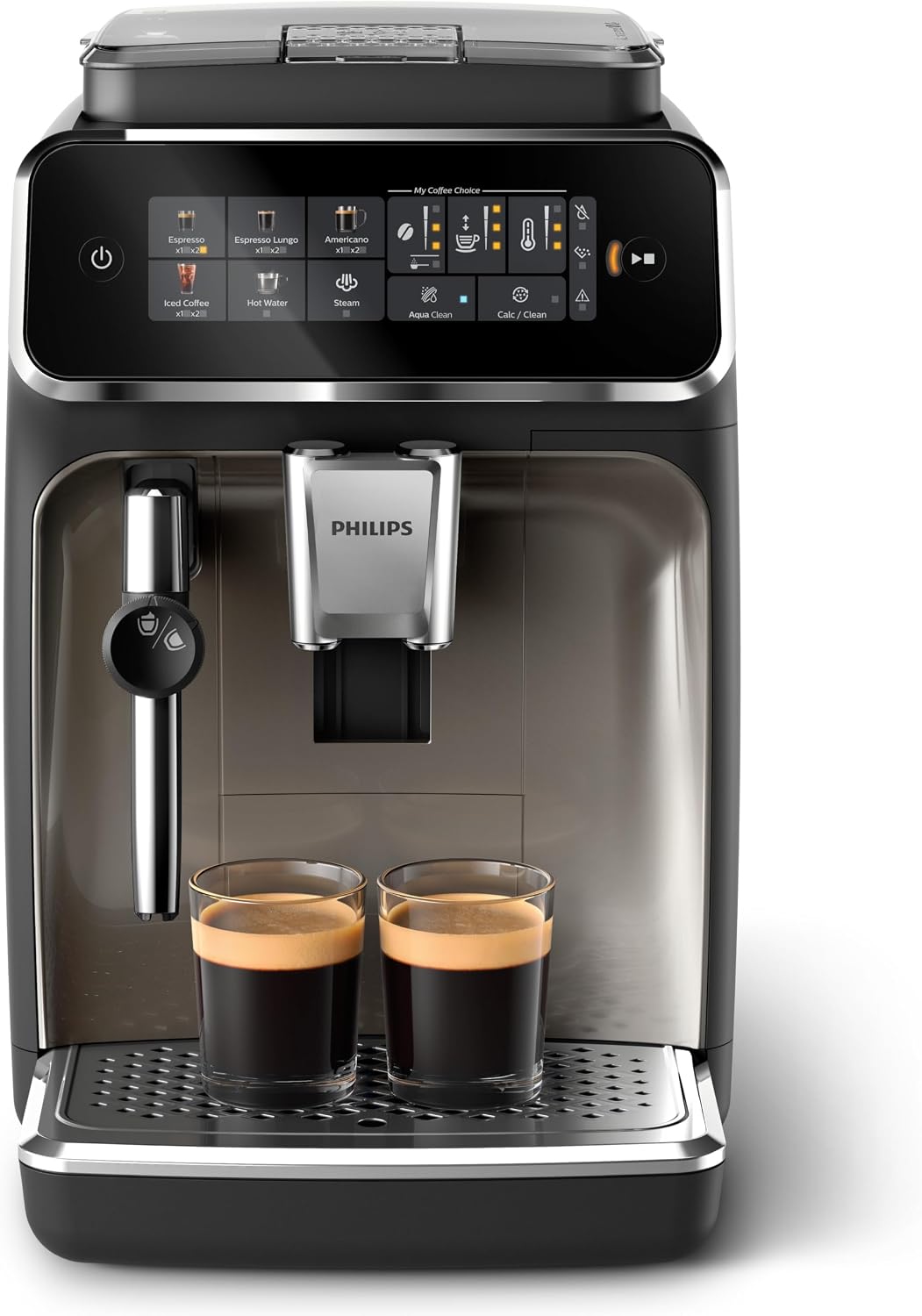 PHILIPS machine à café, Noir, grain 3300, 5 boissons, mousseur à lait, Expresso broyeur avec écran tactile coloré