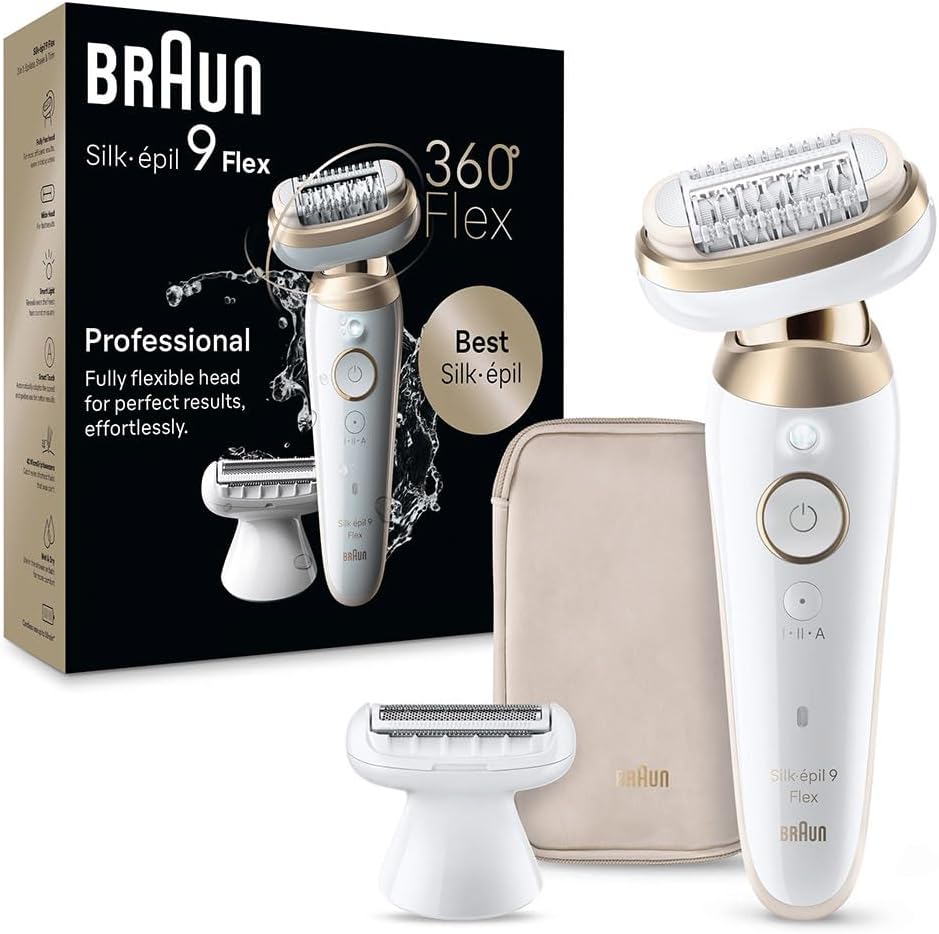 Braun Épilateurs et accessoires, Marron/Doré, Silk·épil 9 Flex, Épilateur à Tête Flexible à 360° pour L'épilation Facile