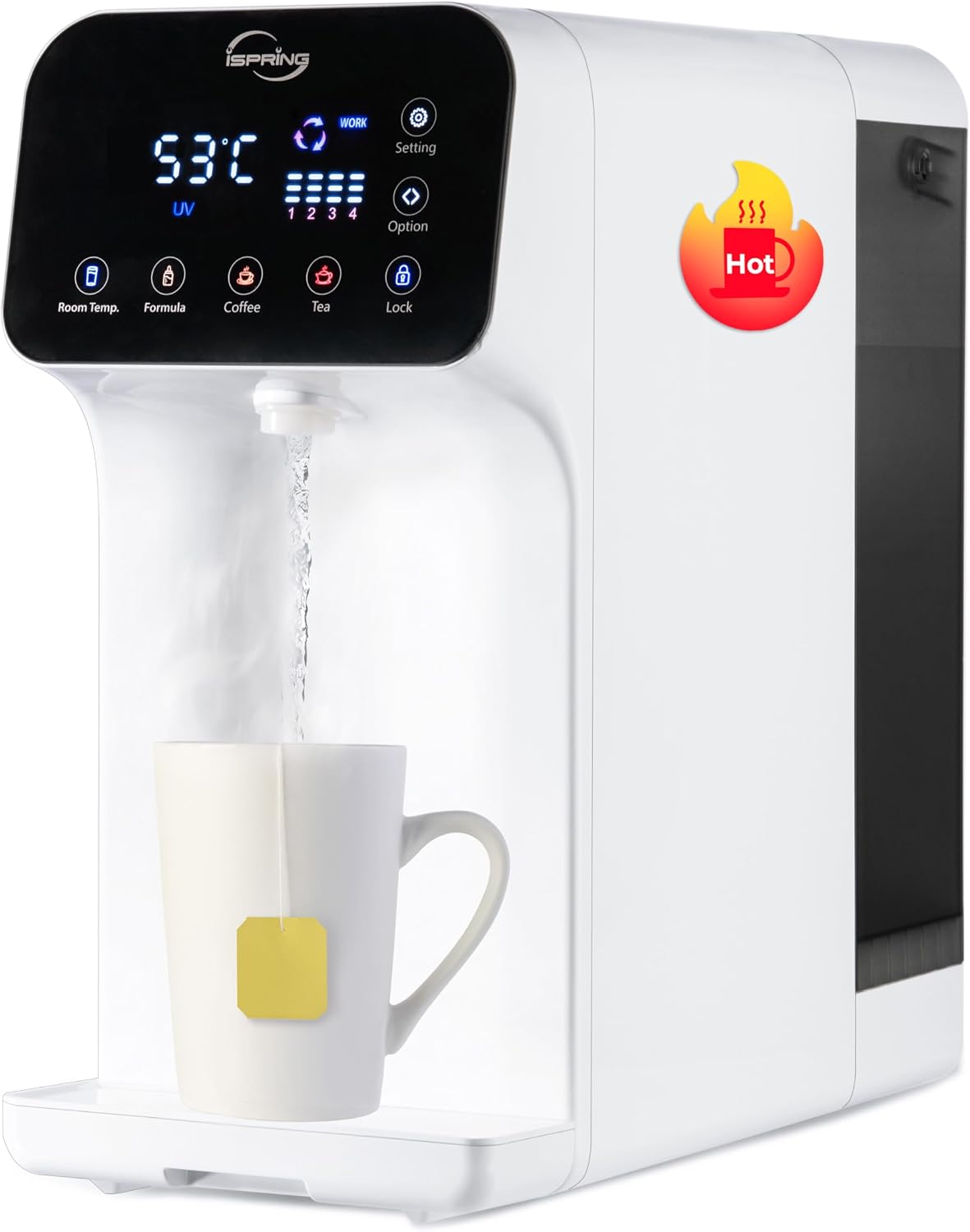 iSpring distributeur d'eau chaude, Gris, RCD100 Système d'Osmose Inverse de Comptoir à 5 Étapes, Instantanée avec UV