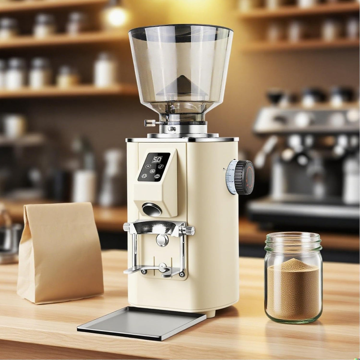 aromaoveite Moulins électriques à lames, 450 G, Beige, Moulin À Café Professionnel K64s, Moulin À Expresso avec 9 Niveaux De Mouture Réglables