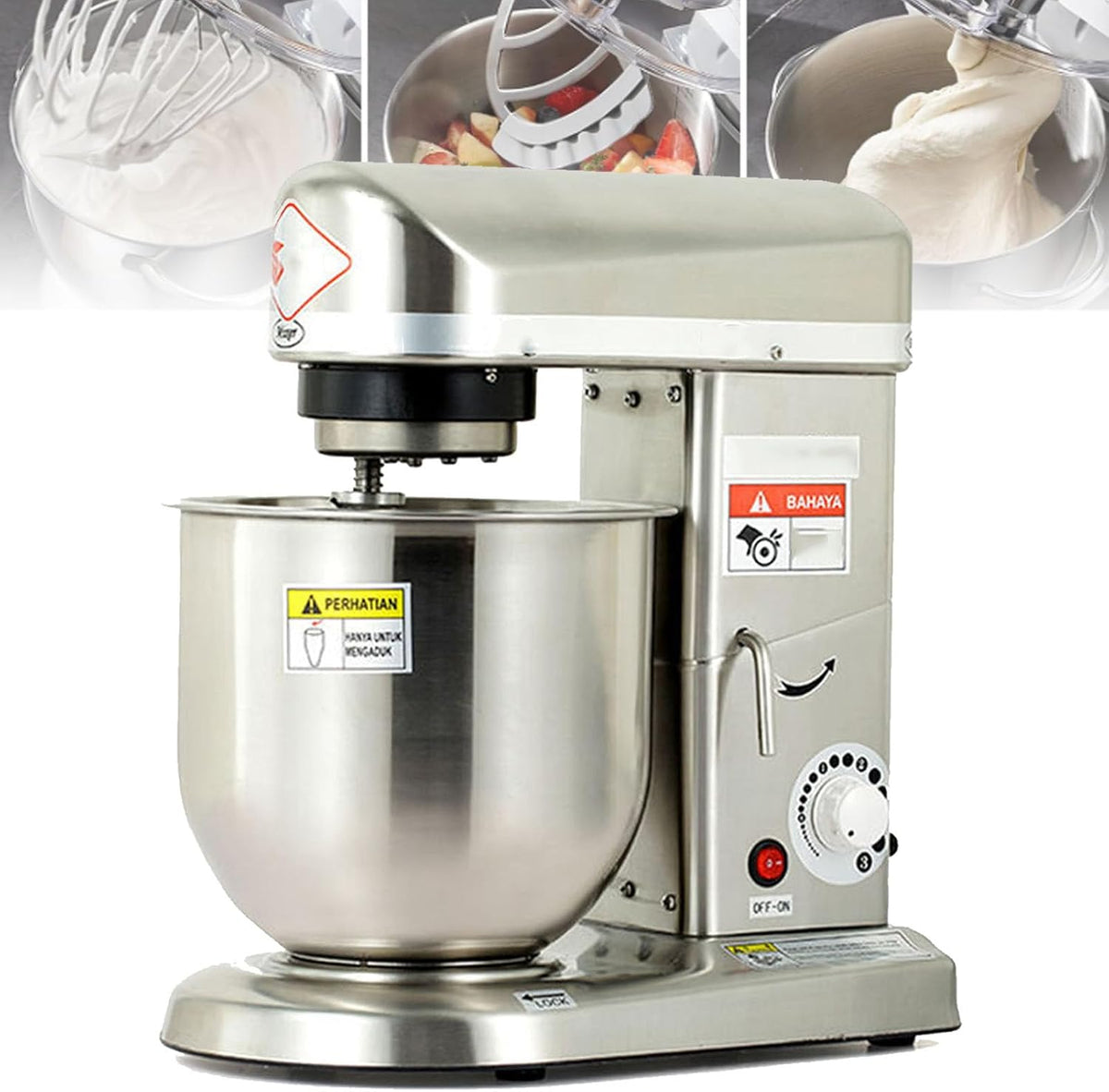Robot robot pâtissier, 10 L, Argenté, pâtissier 3 Vitesses avec Bol en Acier Inoxydable, Batteur à pâte, pâtissier Professionnel