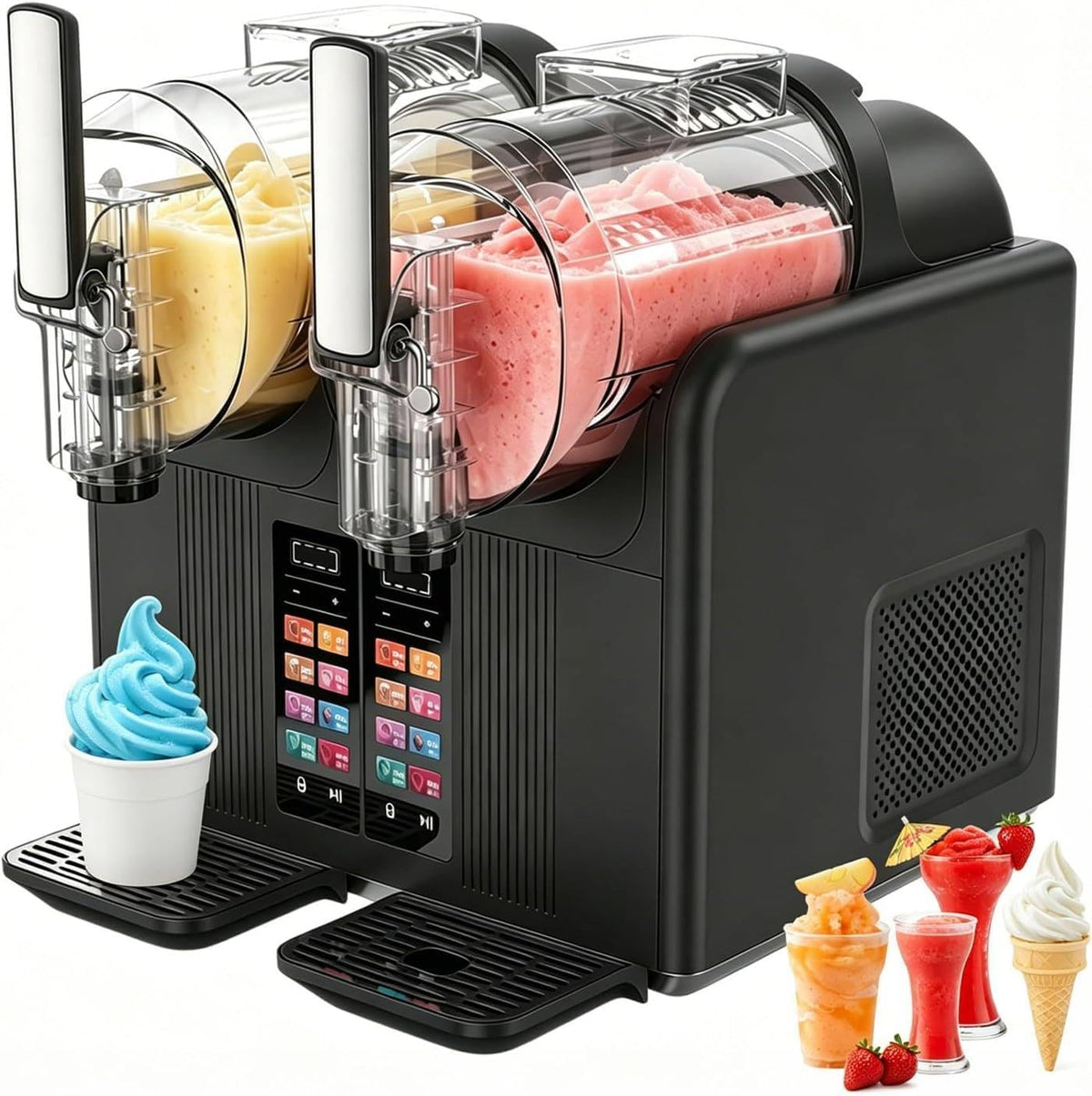 WANGYYDS sorbetière, 2 L, 430 W, Noir, Deux Cylindres Machine à Granité et Machine à Glace Italienne, Chacun Black