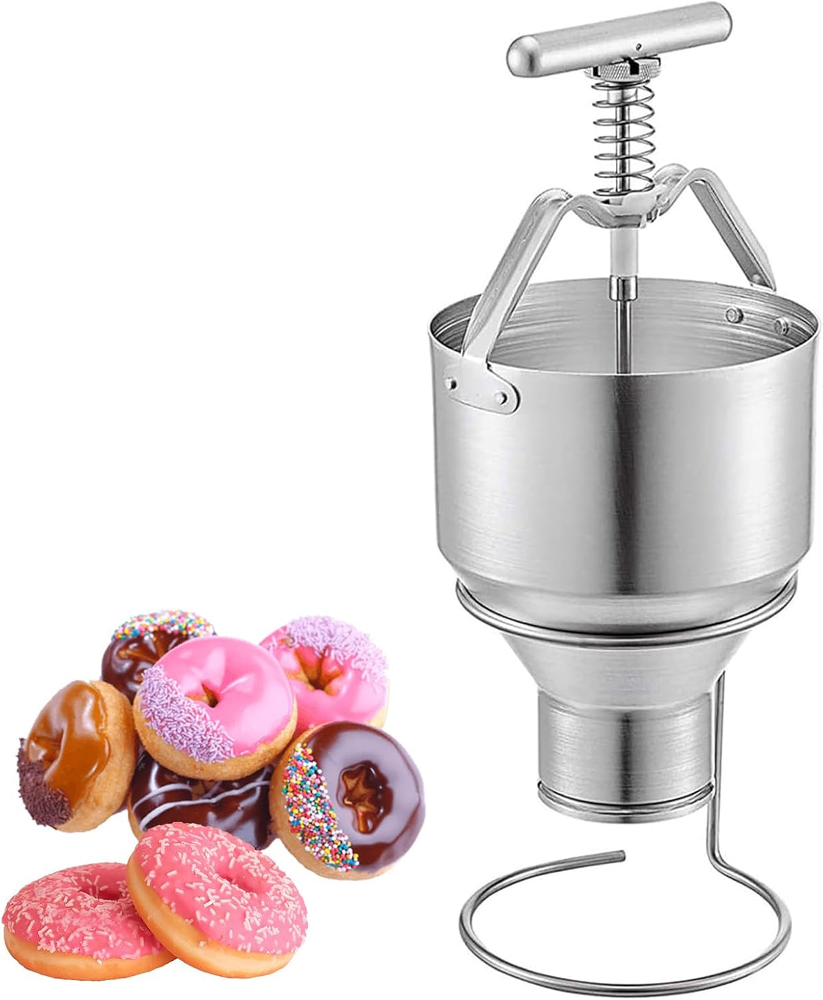 Machine Machines à donuts, 18 x 18 x 41,9 cm ; poids : 1 kg., 3 L, Argenté, à donuts manuelle, en acier inoxydable avec support